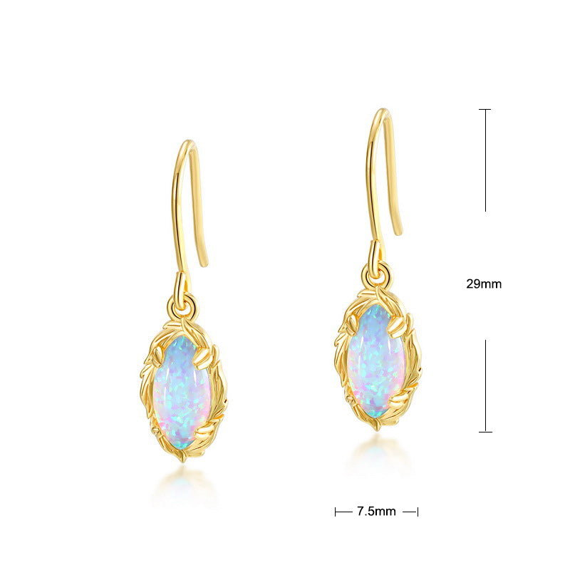 S925 Sterling Silver Jewelry Opal Gemstone Vintage Style Simple Luxury Earrings