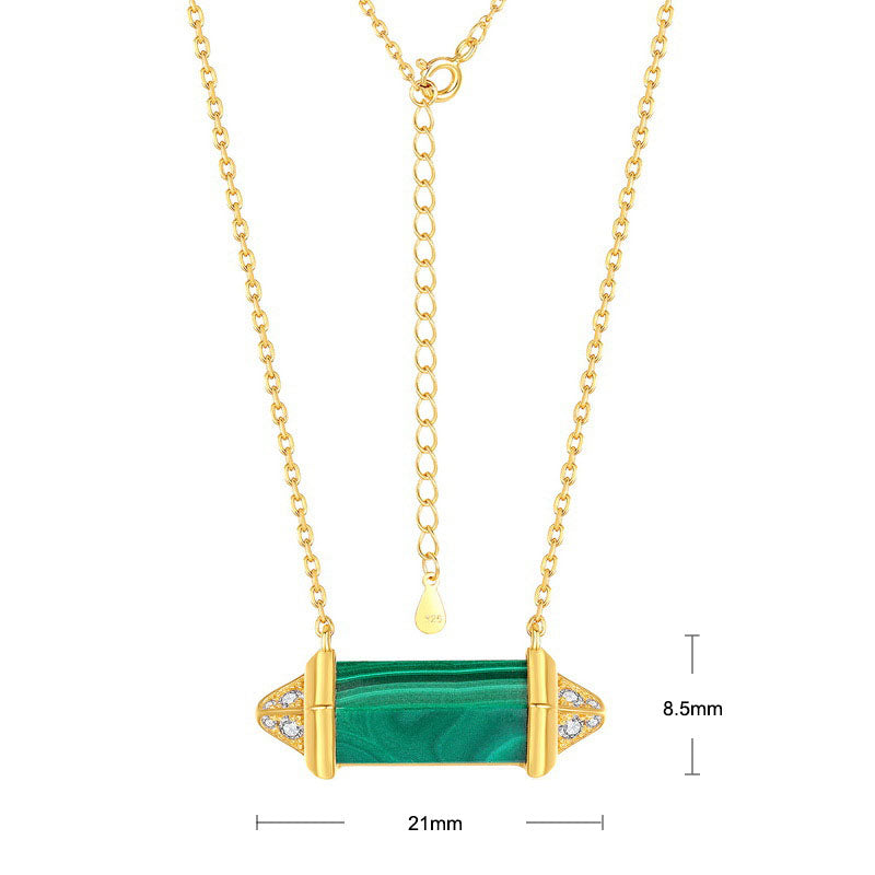 S925 Sterling Silver Jewelry Necklace Natural Malachite Gemstone Geometric Charms Necklace