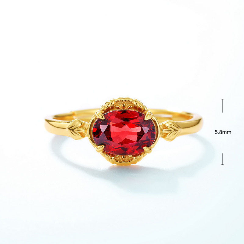 S925 Sterling Silver Jewelry Ring Natural Garnet Gemstone Gold Plating Simple Luxury Rings