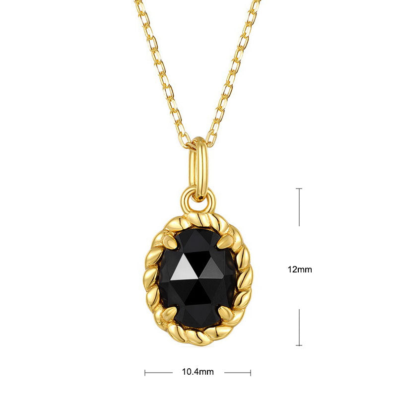 S925 Sterling Silver Jewelry Pendants Natural Black Onyx Gemstone Gold Plating Necklace Charms