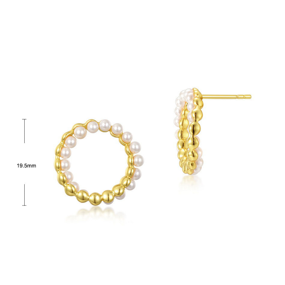 S925 Sterling Silver Jewelry Earrings Shell Pearl Gemstone Circle Style Earrings