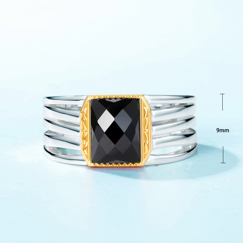 S925 Sterling Silver Jewelry Ring Natural Black Onyx Gemstone Vintage Style Fashion Rings