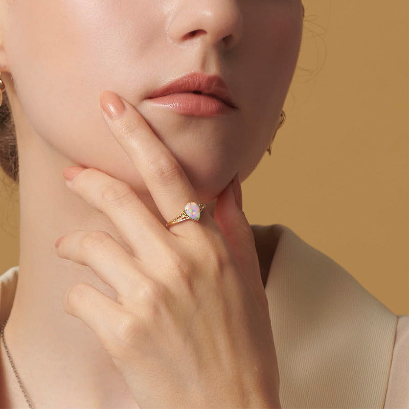 S925 Sterling Silver Jewelry Gold Plating Opal Gemstone Vintage Stripe Style Rings