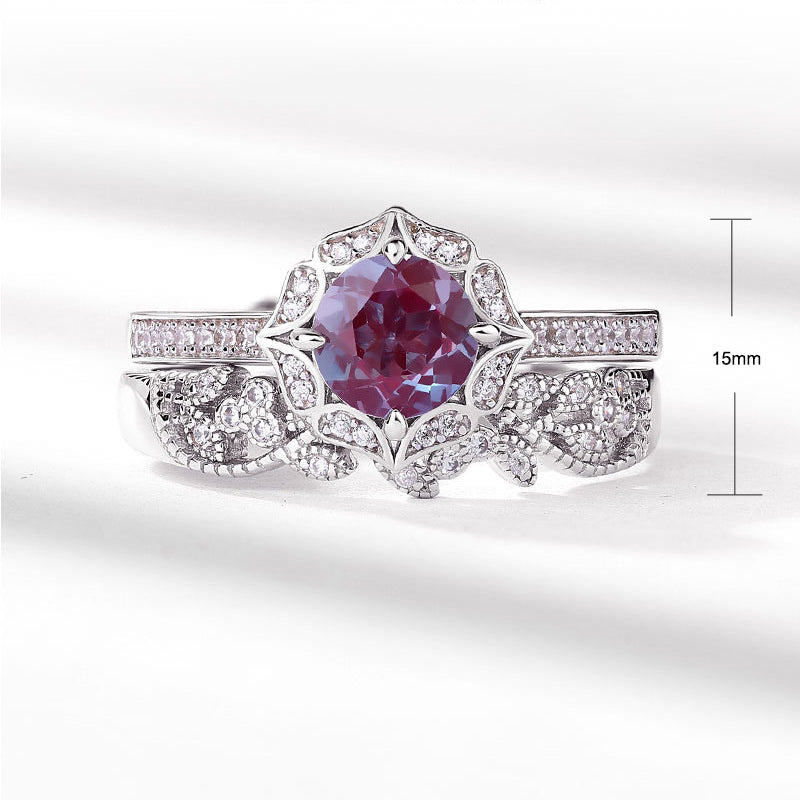 S925 Sterling Silver Jewelry Ring Alexandrite Gemstone Luxury Stacking Rings Set