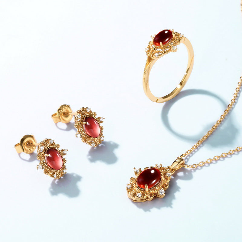 S925 Sterling Silver Jewelry Earrings Natural Mozambique Garnet Gemstone Stud Earrings