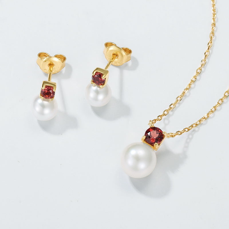 S925 Sterling Silver Jewelry Necklace Natural Freshwater Pearl Garnet Gemstone Charms Necklace