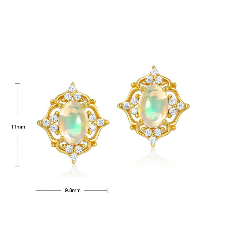 S925 Sterling Silver Jewelry Earrings Gold Plating Opal Gemstone Palace Style Stud Earrings