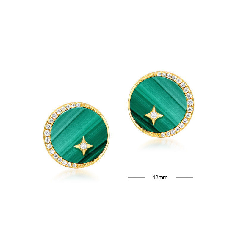 S925 Sterling Silver Jewelry Earrings Natural Malachite Gemstone Moon Star Style Stud Earrings