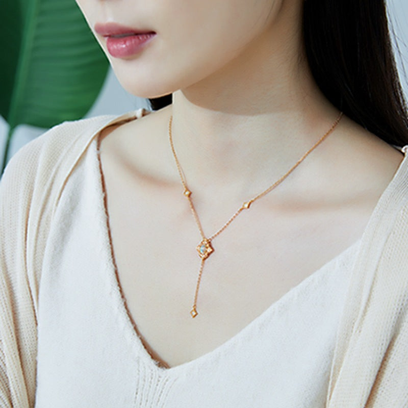 S925 Sterling Silver Jewelry Natural Opal Gemstone Floral Lace Style Luxury Necklaces