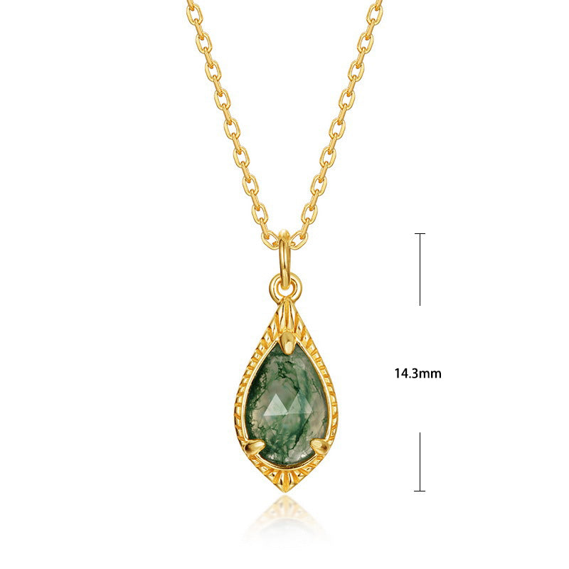 S925 Sterling Silver Jewelry Pendant Natural Moss Agate Gemstone Fashion Necklace Charms