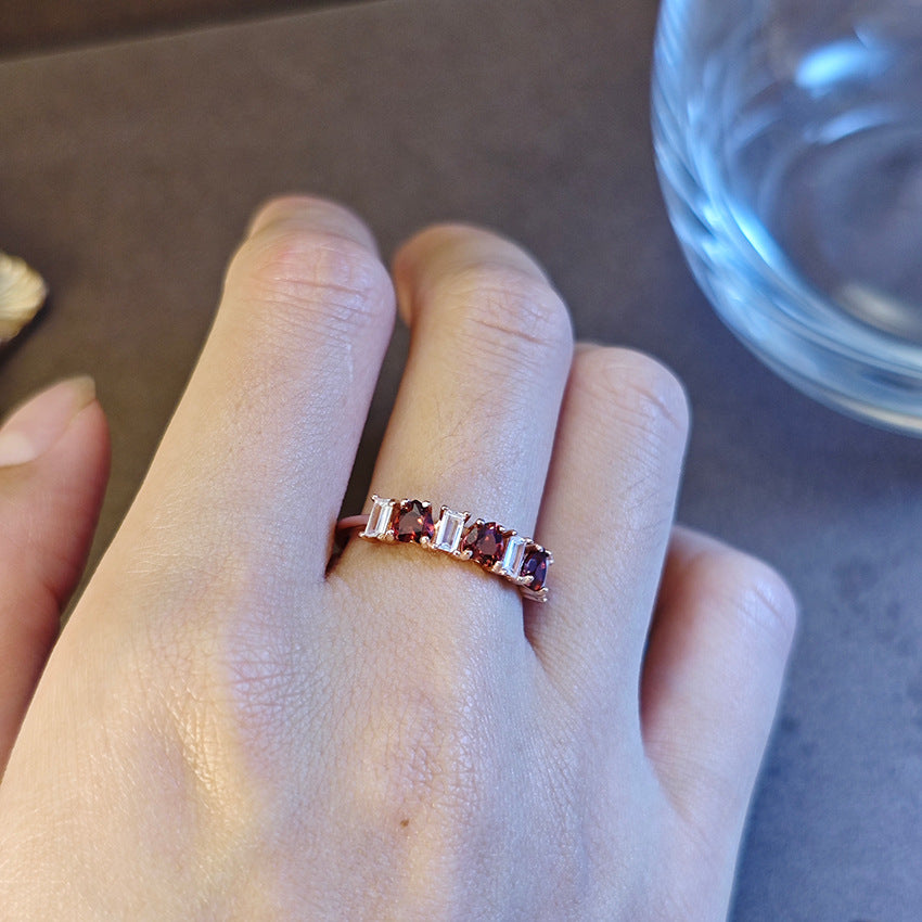 Natural Garnet Gemstone Fine Jewelry 925 Sterling Silver Heart Style Light Luxury Rings
