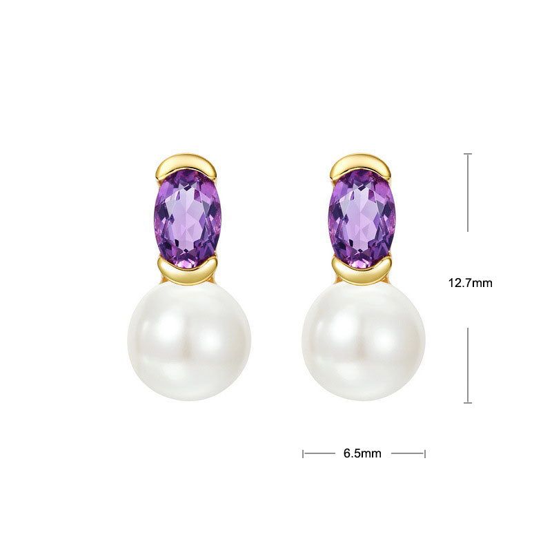 S925 Sterling Silver Jewelry Earrings Natural Freshwater Pearl Amethyst Gemstone Earrings