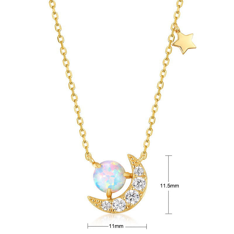 S925 Sterling Silver Jewelry Necklace Gold Plating Opal Gemstone Moon Style Necklace