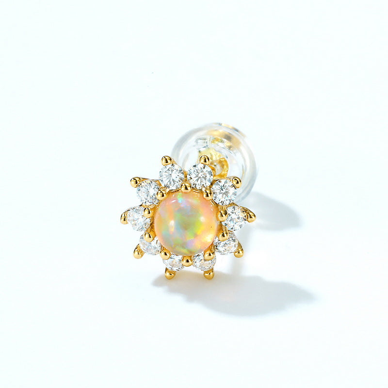 S925 Sterling Silver Jewelry Magical Color Opal Gemstone Cute Star Style Stud Earrings
