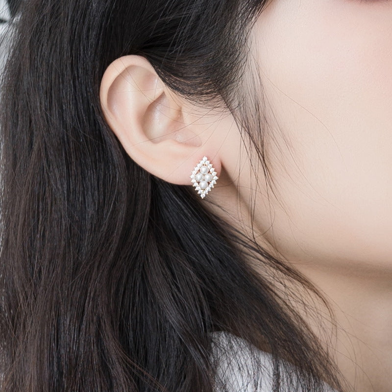 S925 Sterling Silver Jewelry Earrings Shell Pearl Gemstone Folk Style Fashion Earrings