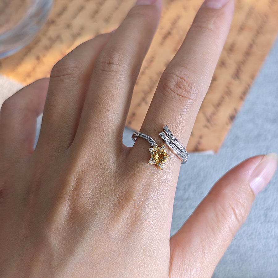 S925 Sterling Silver Jewelry Ring Natural Sapphire Gemstone Star Style Simple Luxury Rings