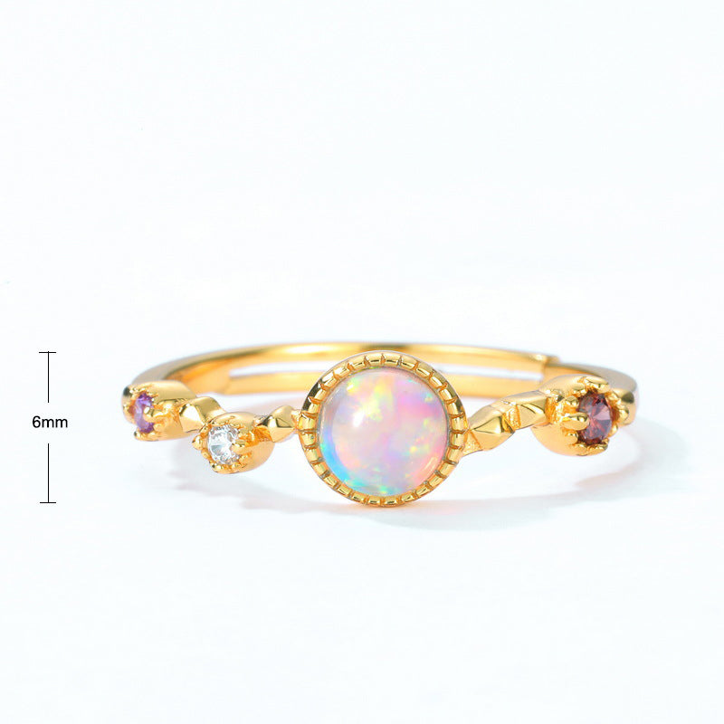 S925 Sterling Silver Jewelry Rings Gold Plating Opal Gemstone Vintage Style Rings