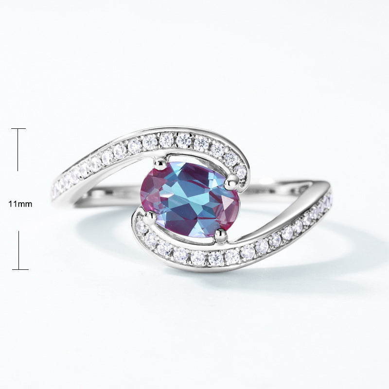 S925 Sterling Silver Jewelry Ring Alexandrite Gemstone Unique Wave Style Rings