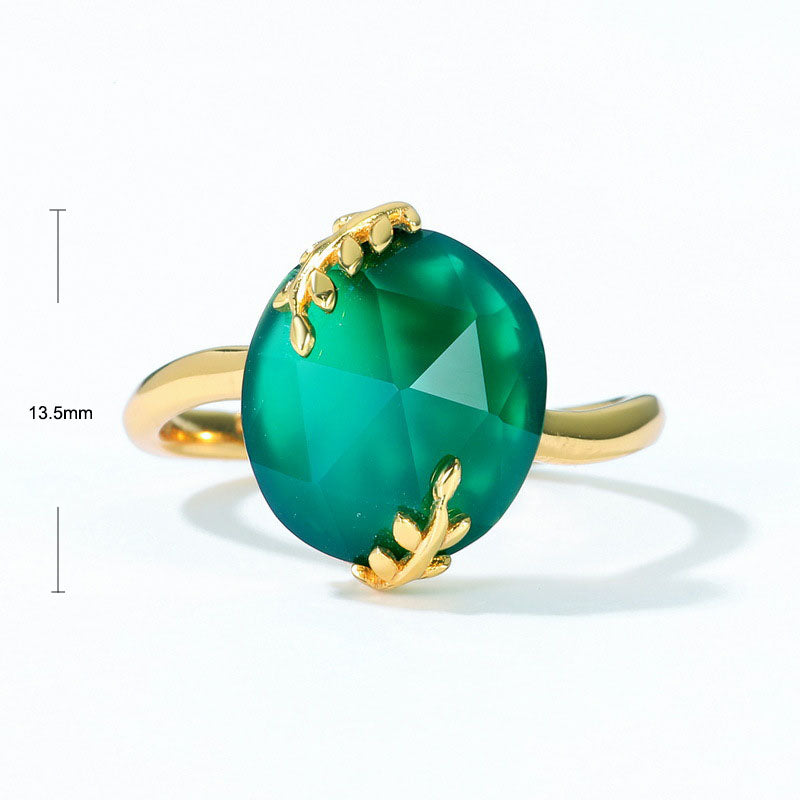 S925 Sterling Silver Jewelry Ring Natural Green Agate Gemstone Fashion Simple Luxury Rings