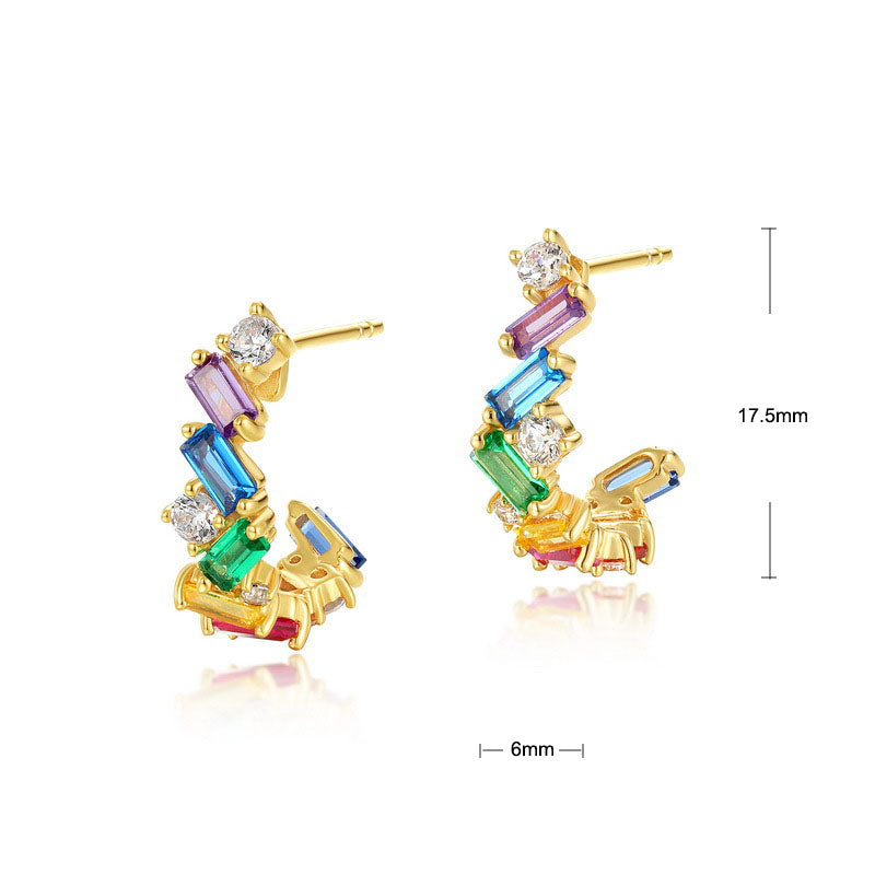 S925 Sterling Silver Jewelry Earrings Rainbow Color Zircon Gemstone Fashion Earrings
