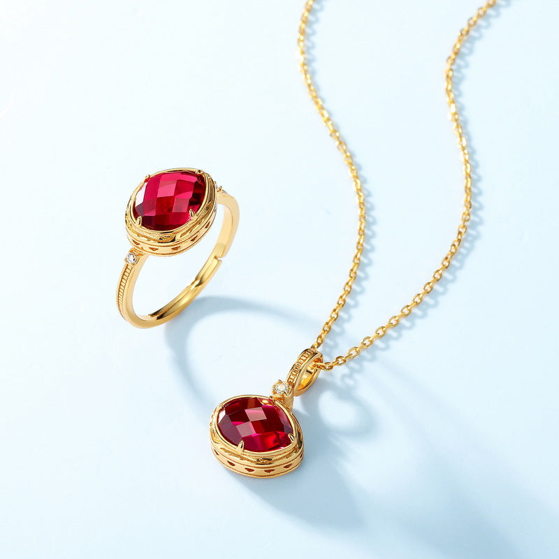 S925 Sterling Silver Jewelry Pendants Red Corundum Gemstone Simple Luxury Necklace Charms