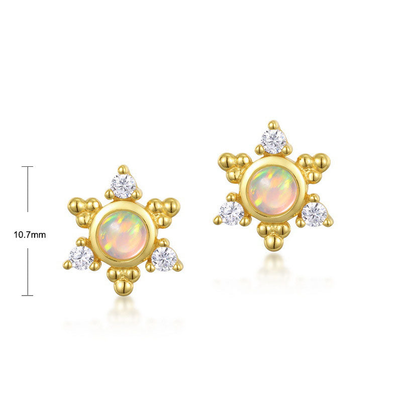 S925 Sterling Silver Jewelry Earrings Gold Plating Opal Gemstone Star Style Stud Earrings