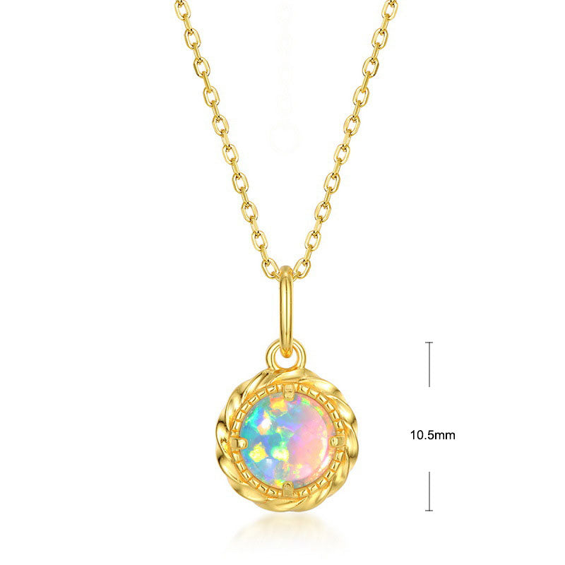 S925 Sterling Silver Jewelry Pendant Magical Color Opal Gemstone Necklace Charms