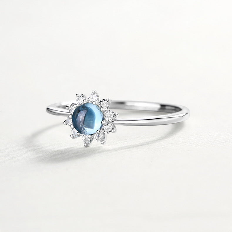 S925 Sterling Silver Jewelry Ring Magical Color Opal Gemstone Sunflower Style Rings