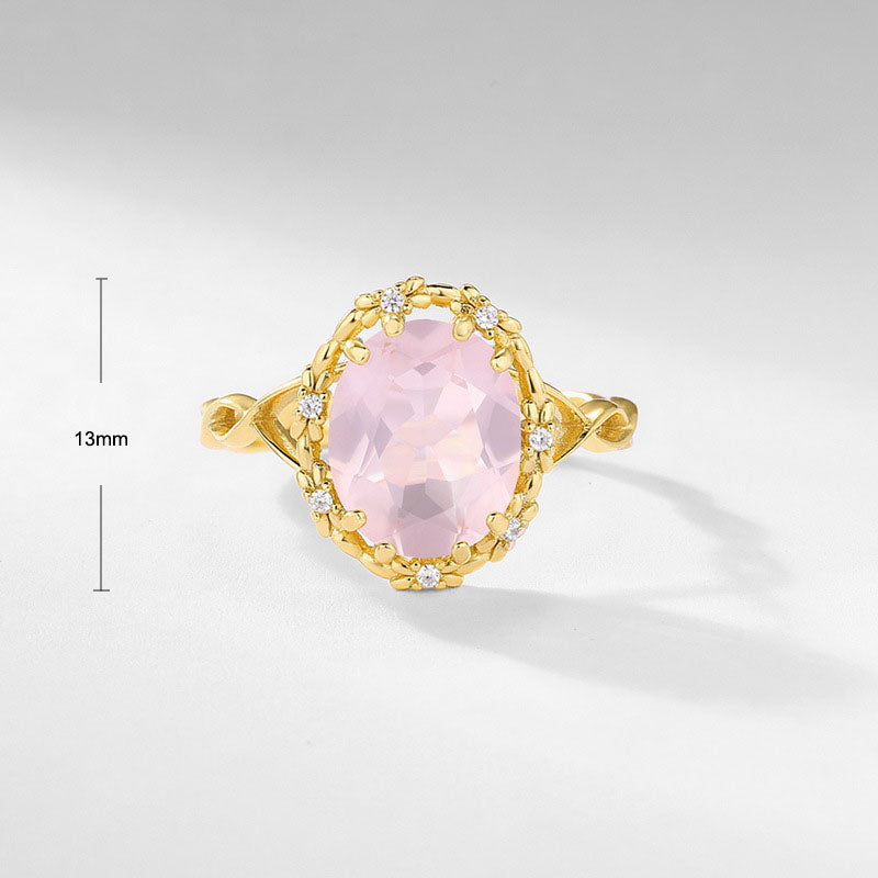 S925 Sterling Silver Jewelry Ring Gold Plating Natural Rose Quartz Gemstone Rings