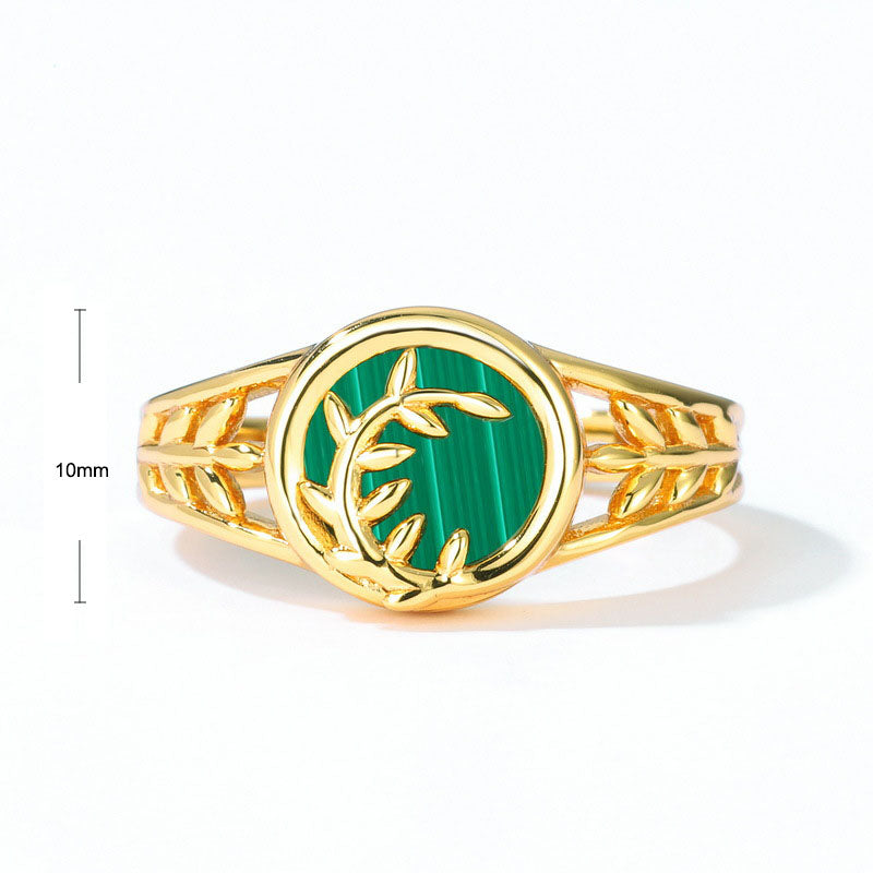 S925 Sterling Silver Jewelry Ring Natural Malachite Gemstone Wickers Style Simple Luxury Rings