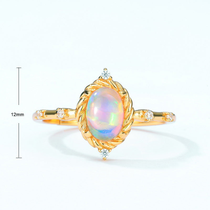 S925 Sterling Silver Jewelry Gold Plating Opal Gemstone Elegant Simple Luxury Rings