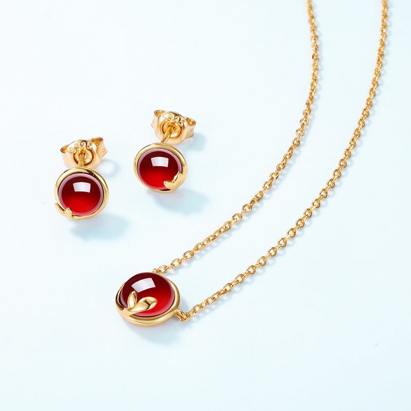 S925 Sterling Silver Jewelry Necklace Natural Garnet Gemstone Gold Plating Charms Necklace