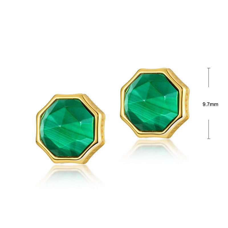 S925 Sterling Silver Jewelry Earrings Natural Malachite Gemstone Geometric Stud Earrings