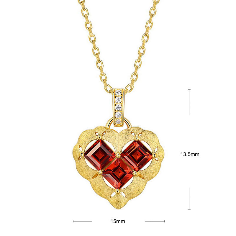 S925 Sterling Silver Jewelry Pendants Natural Garnet Gemstone Brushed Finish Necklace Charms