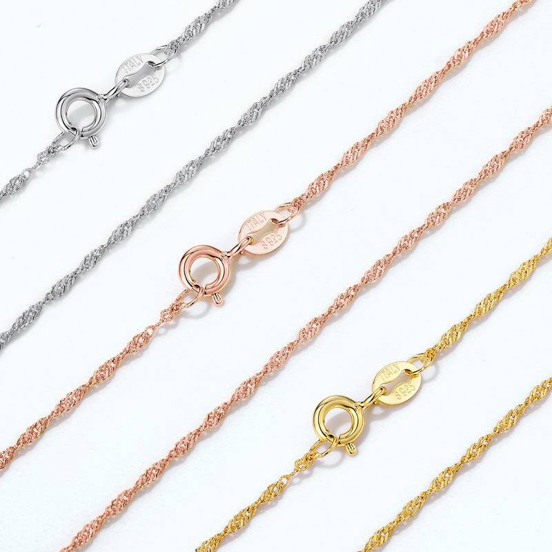 S925 Sterling Silver Jewelry Chain Gold Plating Water Wave Style Necklace Chains