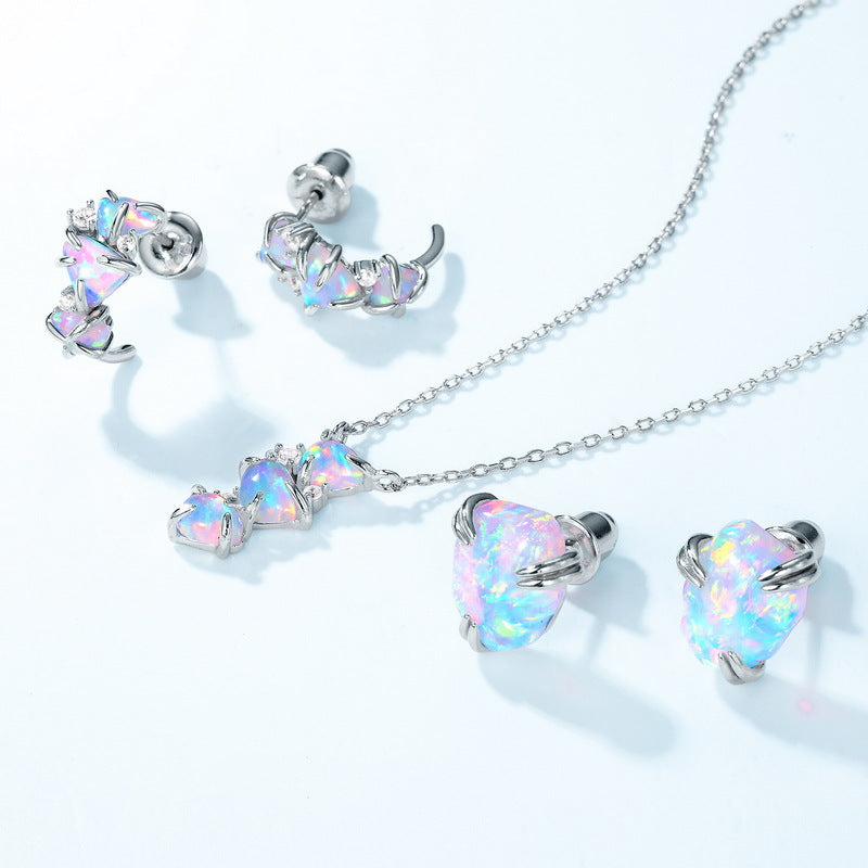S925 Sterling Silver Jewelry Necklace Magical Color Opal Gemstone Irregular Style Necklaces