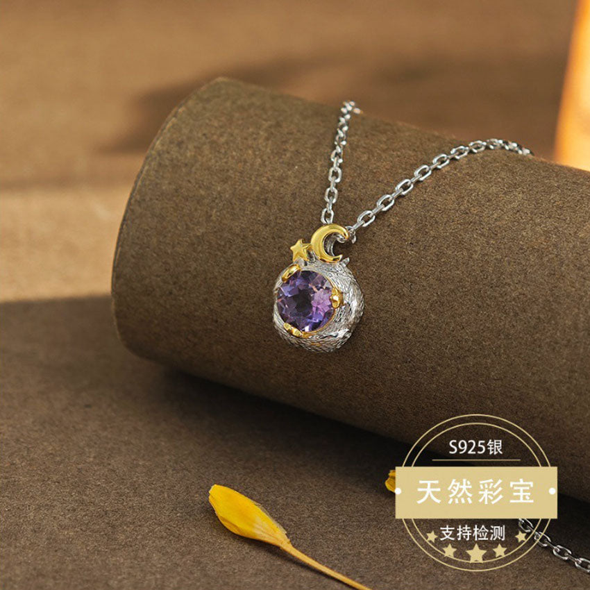 S925 Sterling Silver Jewelry Necklace Natural Citrine Gemstone Unique Design Charms Necklace