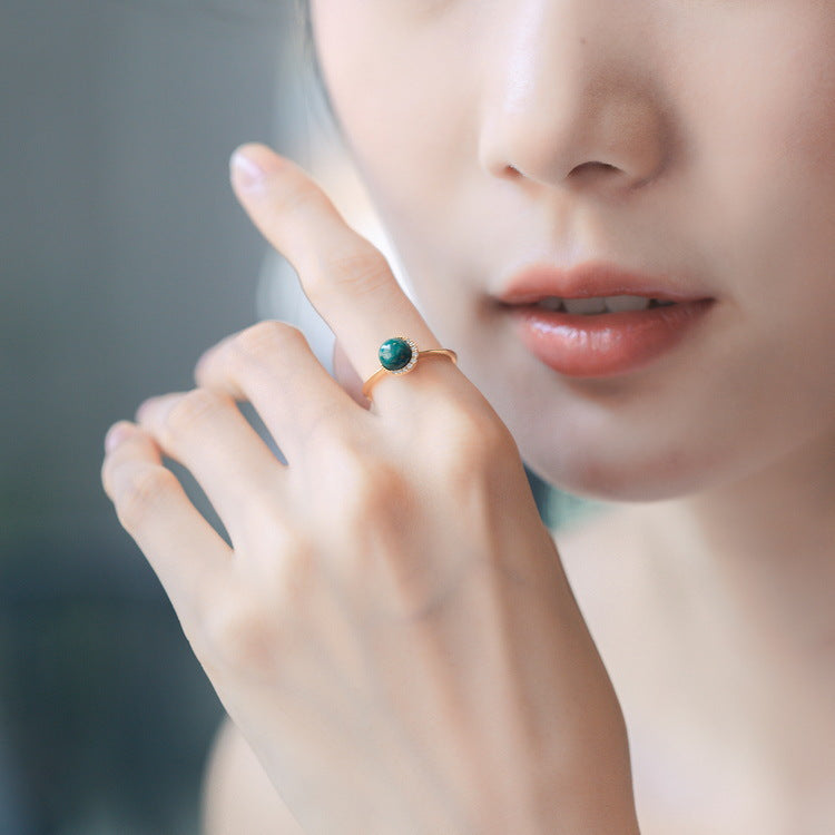 S925 Sterling Silver Jewelry Ring Natural Malachite Gemstone Simple Luxury Rings