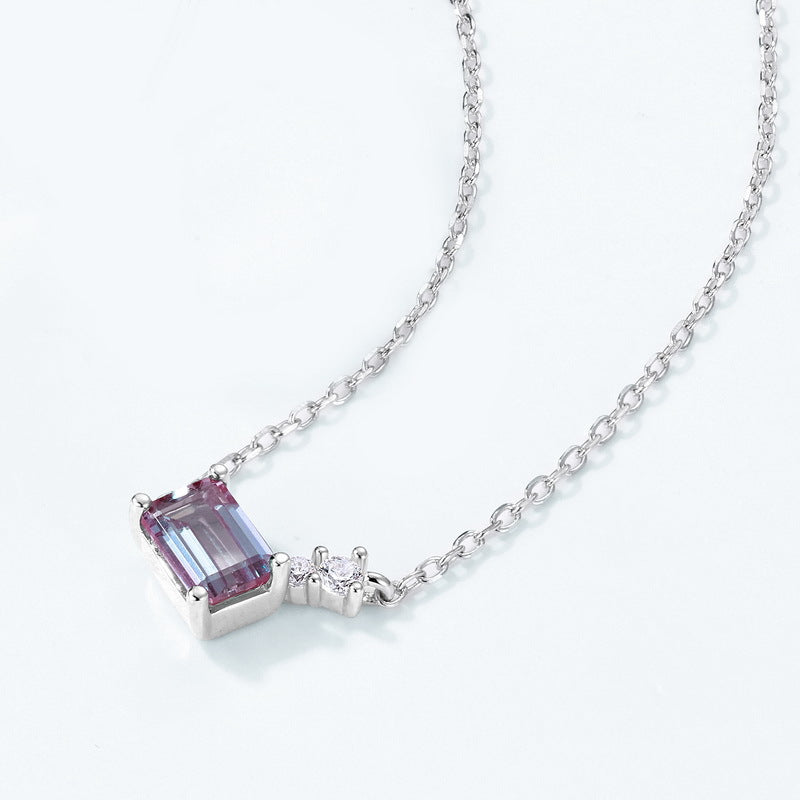 S925 Sterling Silver Jewelry Necklace Alexandrite Gemstone Simple Luxury Charms Necklace