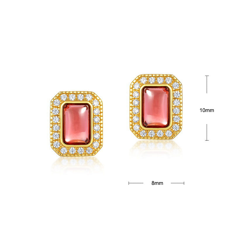 S925 Sterling Silver Jewelry Earrings Natural Mozambique Garnet Gemstone Geometric Earrings