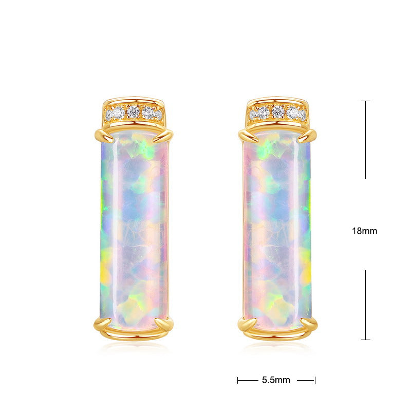 S925 Sterling Silver Jewelry Earrings Opal Gemstone Geometric Style Luxury Earrings