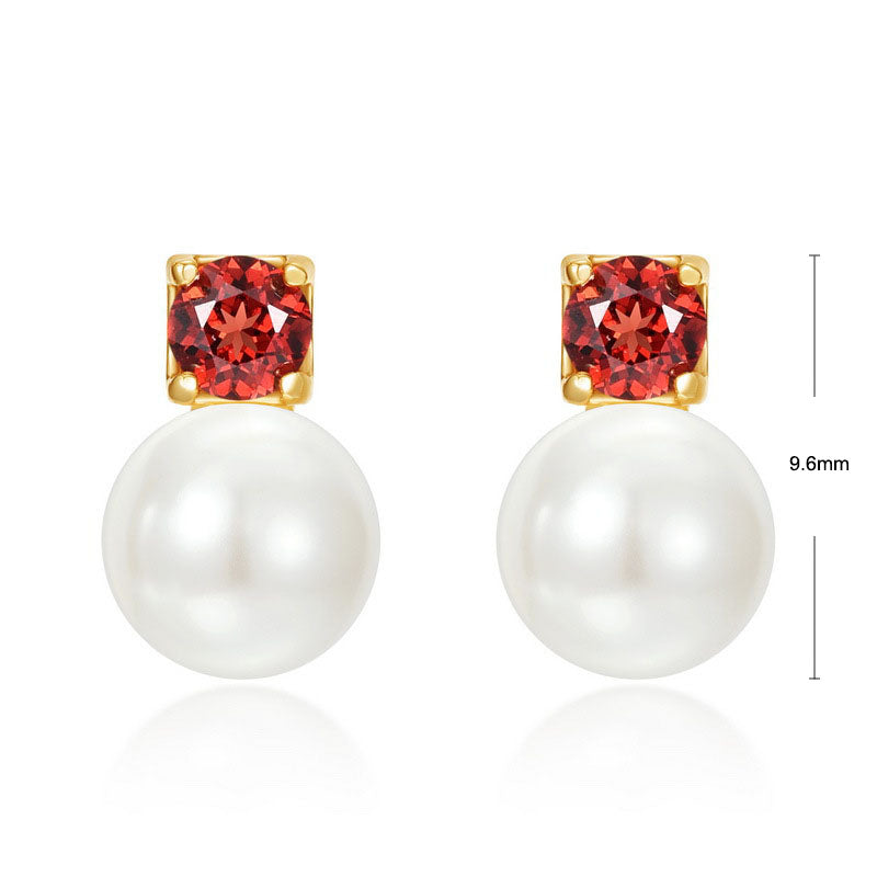 S925 Sterling Silver Jewelry Earrings Natural Freshwater Pearl Garnet Gemstone Fashion Earrings