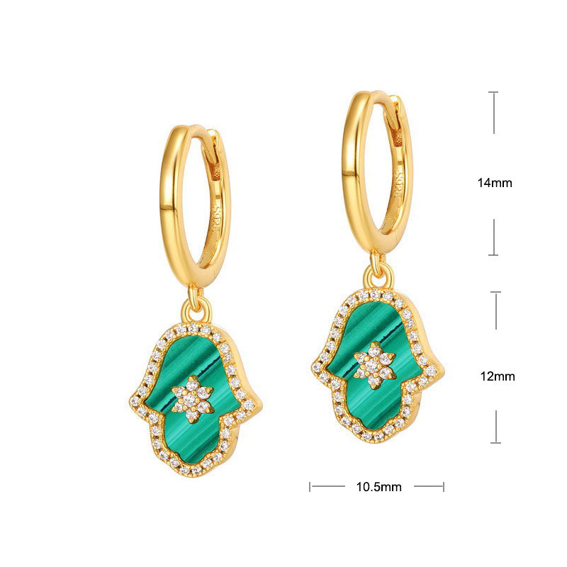 S925 Sterling Silver Jewelry Earrings Natural Malachite Gemstone Simple Luxury Earrings