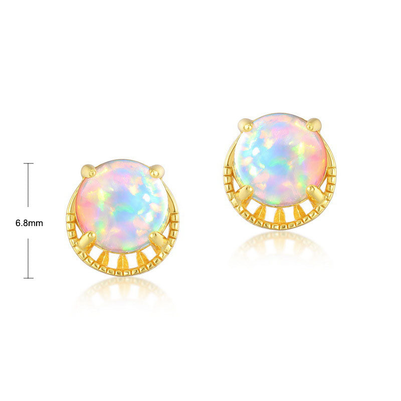S925 Sterling Silver Jewelry Earrings Gold Plating Opal Gemstone Simple Luxury Stud Earrings