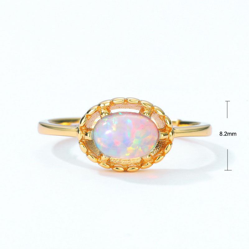 S925 Sterling Silver Jewelry Rings Opal Gemstone Gold Plating Simple Luxury Ring