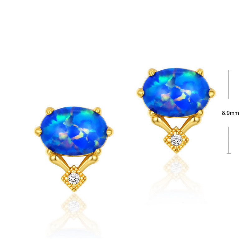 S925 Sterling Silver Jewelry Blue Opal Gemstone Vintage Style Simple Luxury Earrings