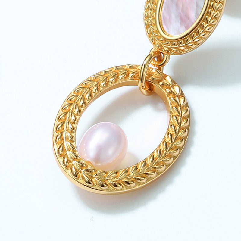 S925 Sterling Silver Jewelry Earrings Natural Freshwater Pearl and White Shell Earrings