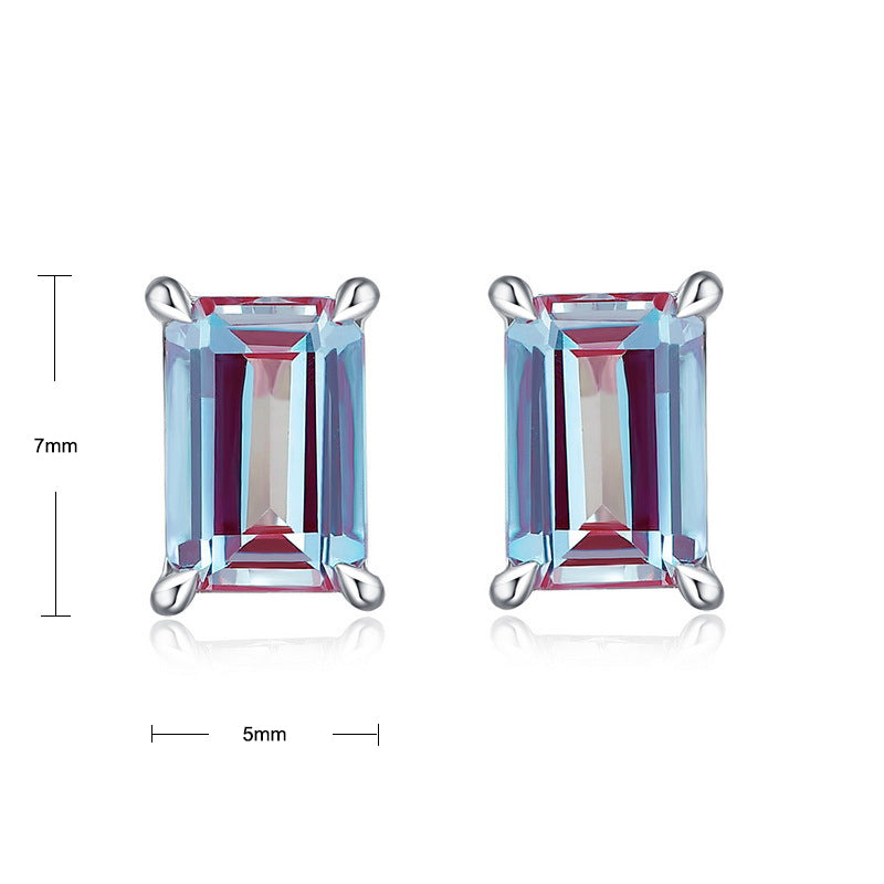 S925 Sterling Silver Jewelry Earrings Alexandrite Gemstone Simple Luxury Stud Earrings