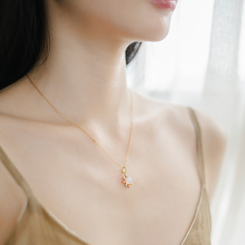 S925 Sterling Silver Jewelry Pendant Gold Plating Opal Gemstone Sunshine Style Necklace Pendant