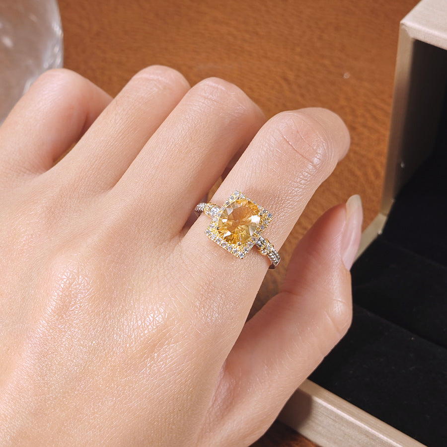 S925 Sterling Silver Jewelry Ring Natural Citrine Gemstone Fashion Style Simple Luxury Rings